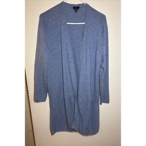 Talbots Pure Merino Wool Blue Open Front Long Cardigan Sweater XL Petite Fits L